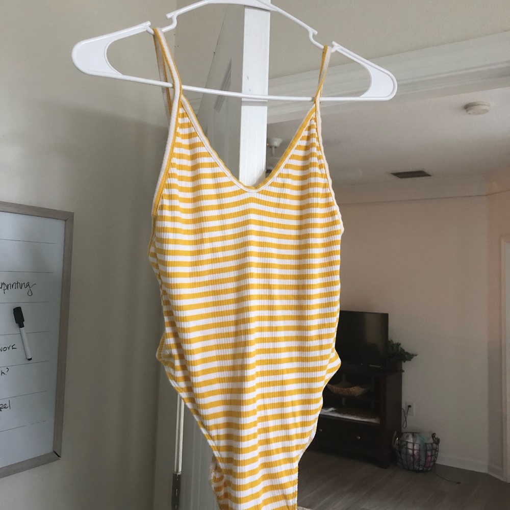 UO yellow & white stripe body suit
